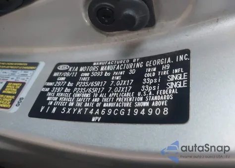 2012 Kia Sorento Lx from USA, damaged, VIN 5XYKT4A69CG194908